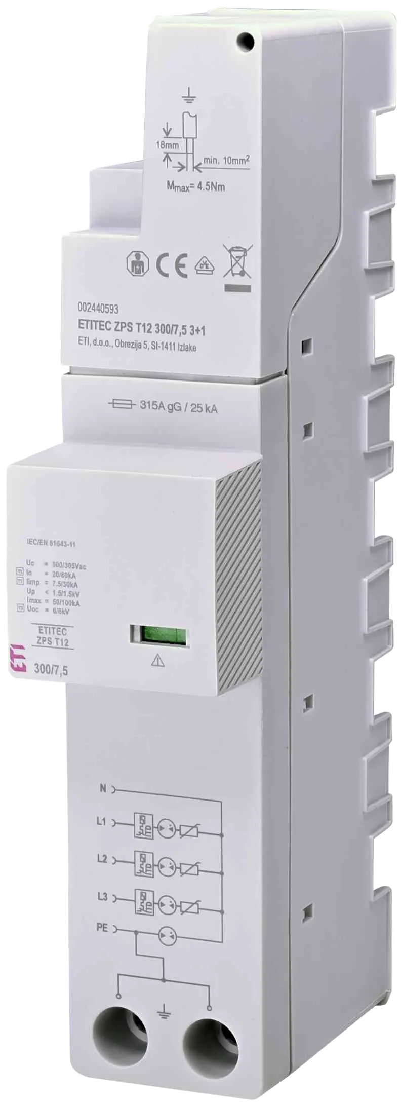 Surge arrester ETITEC ZPS T12 300/12,5 3+1 RC 002440595